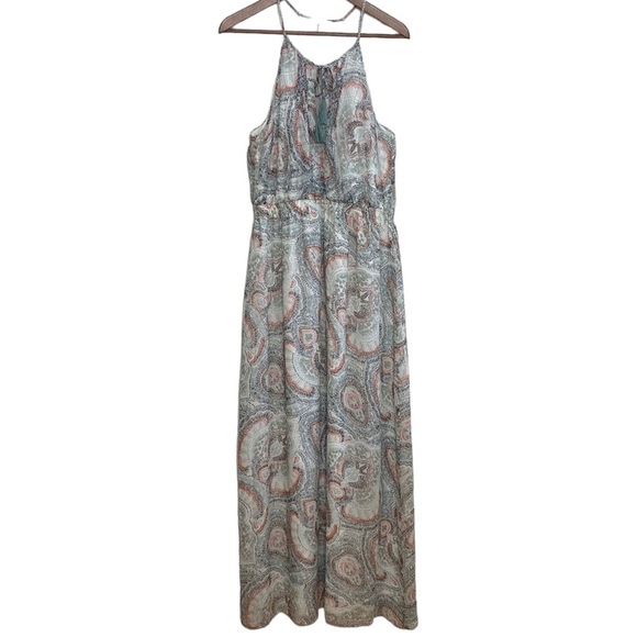 Joie Maxi Dress Womens Large Gray Blue Silk Halter Paisley Print Wedding Resort - Picture 1 of 12